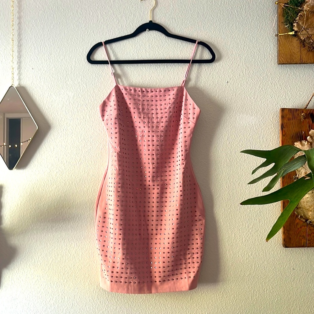 Cute Pink Rinstone Mini Dress🌸
